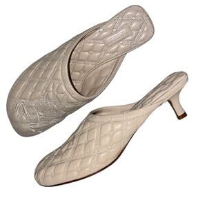 NEW Burberry Beige Quilted Embroidered Slip-On Glove Mule Shoes 37.5